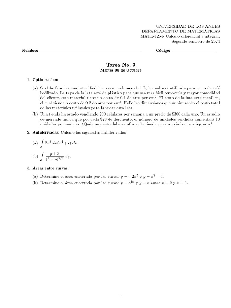 Taller 3 Calculo Dif e Int-2024-2 | PDF