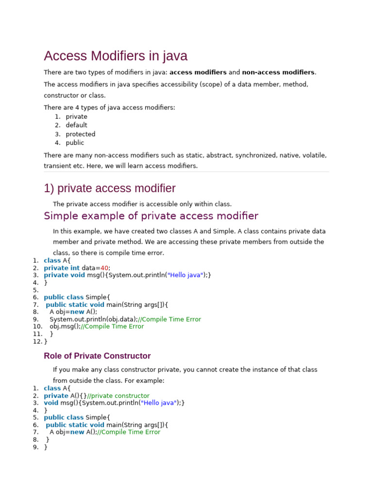Access Modifiers in Java Session VII | PDF