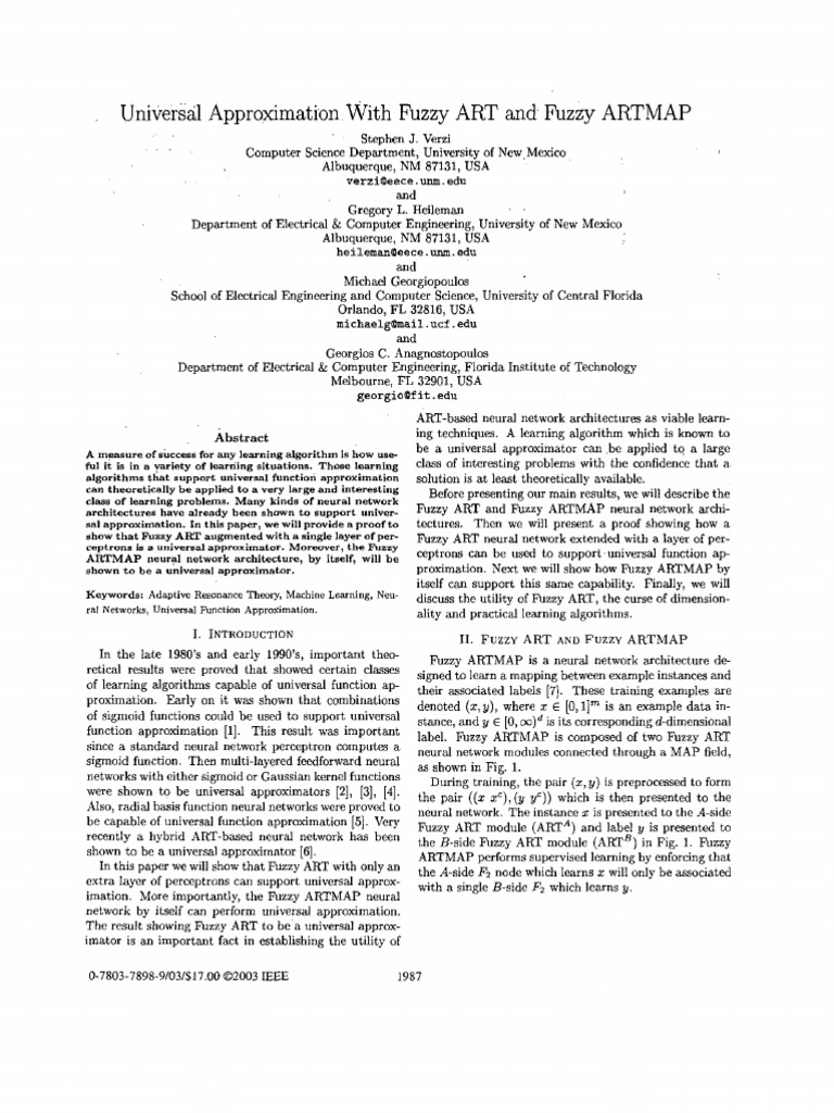 Fuzzy ART and Universal Approximation | PDF | Artificial Neural Network ...