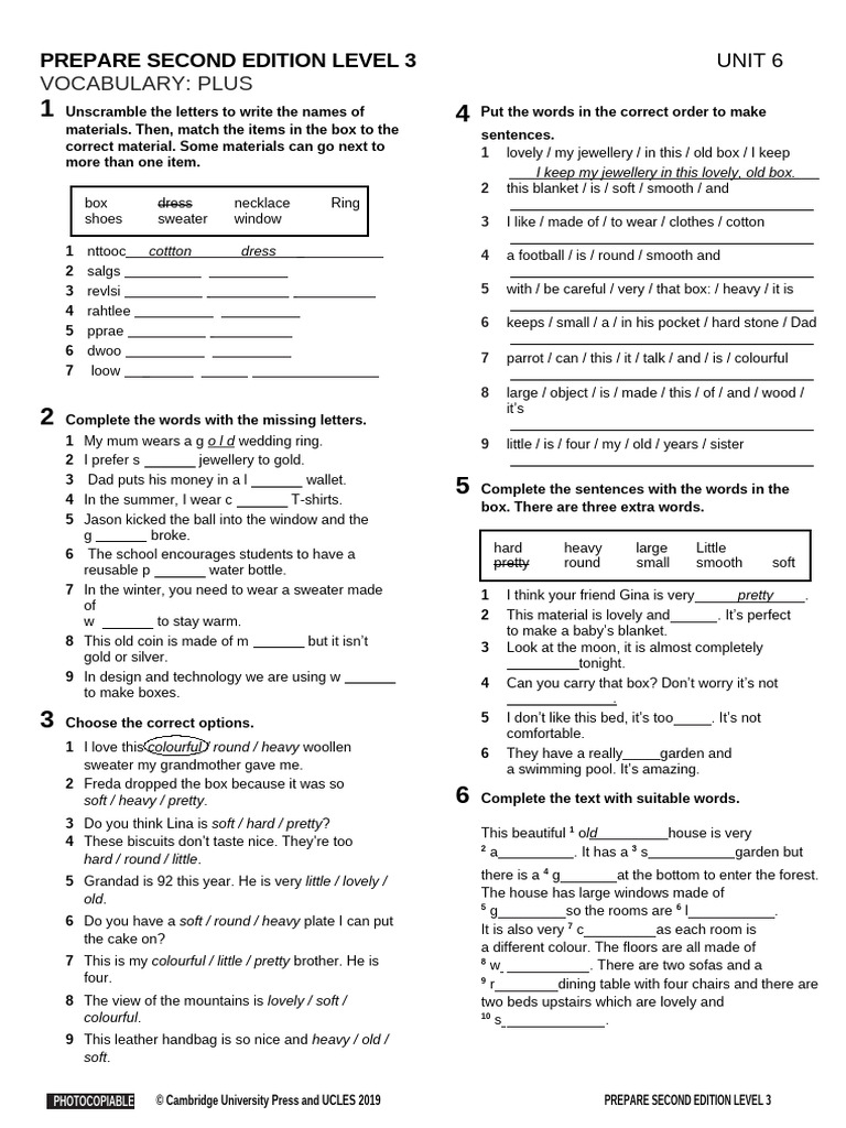 Vocabulary Exercises for Unit 6 | PDF | Clothing