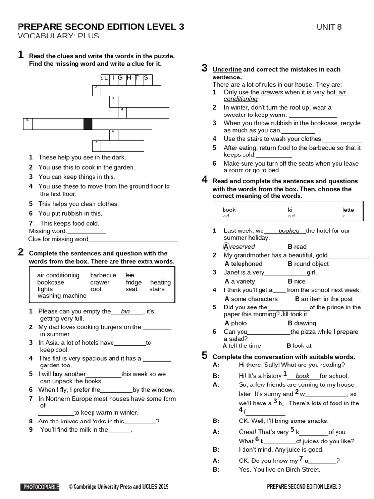 Vocabulary Exercises for Level 3 Unit 8 | PDF