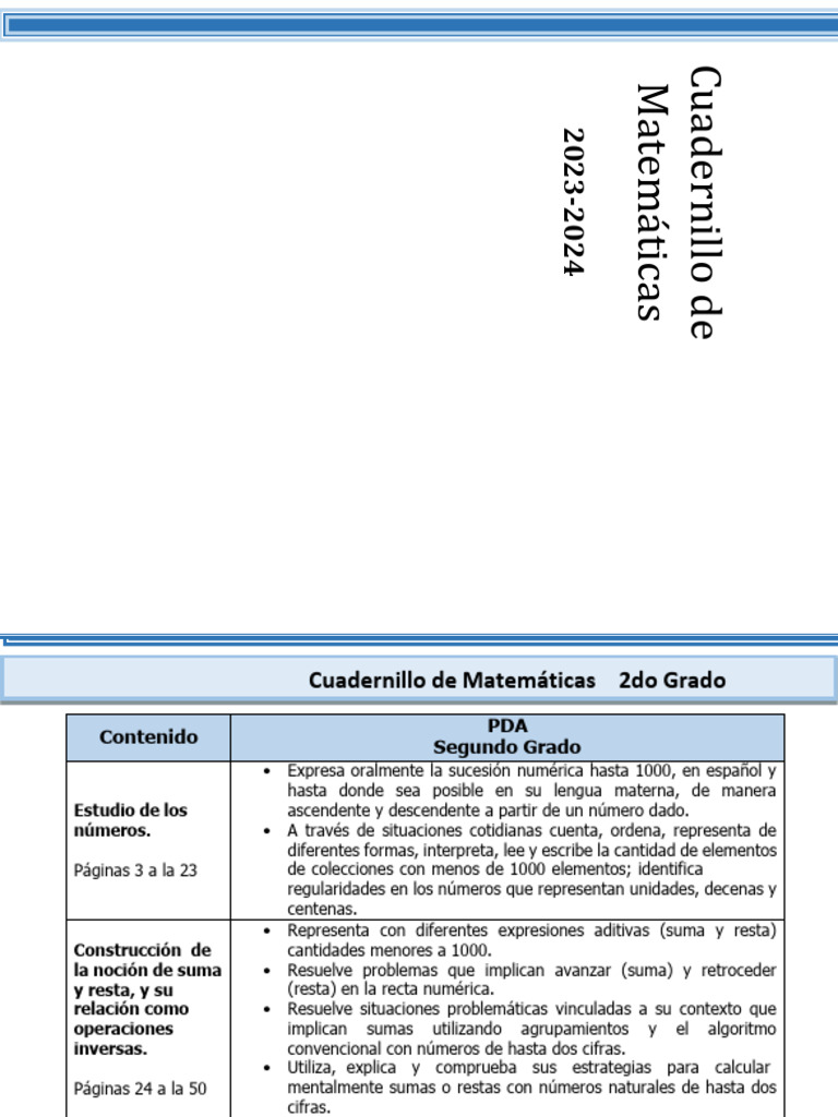 2do Grado - Cuadernillo de Matemáticas (2023-2024) | PDF