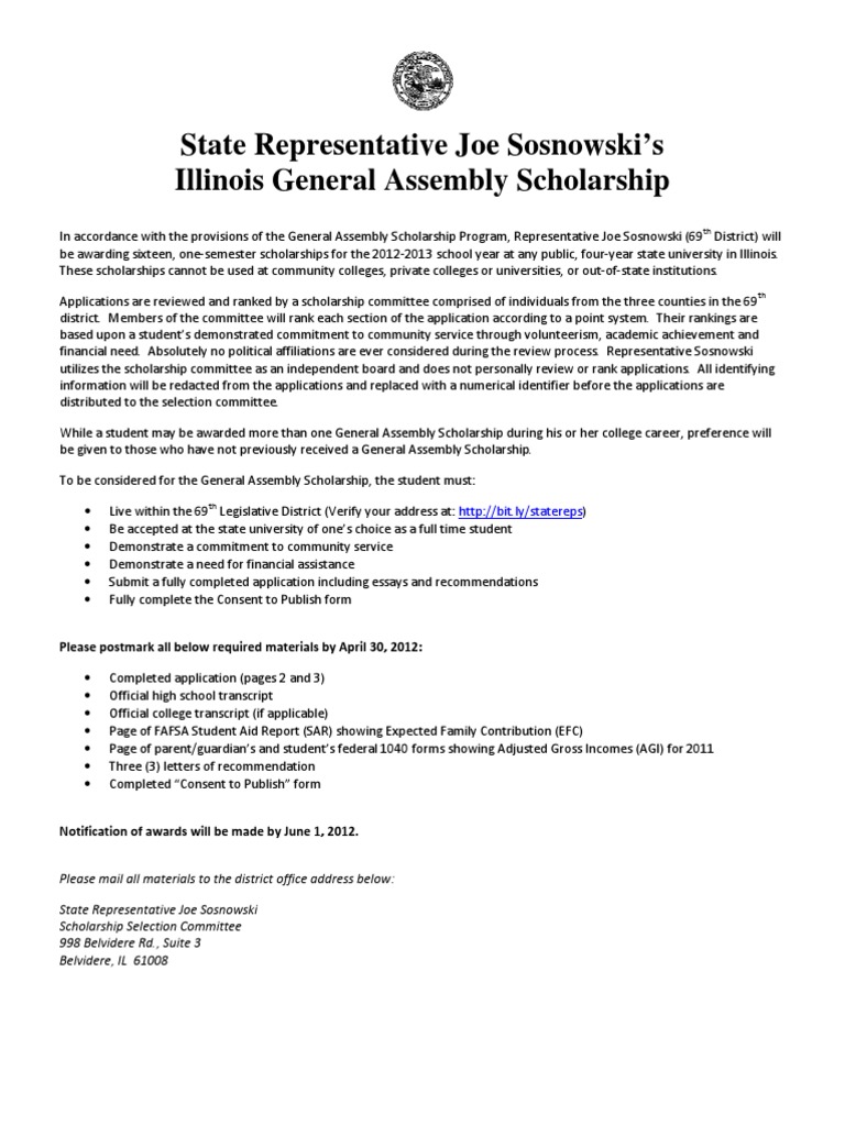 General Assembly Scholarship 20122013 Application Student Financial
