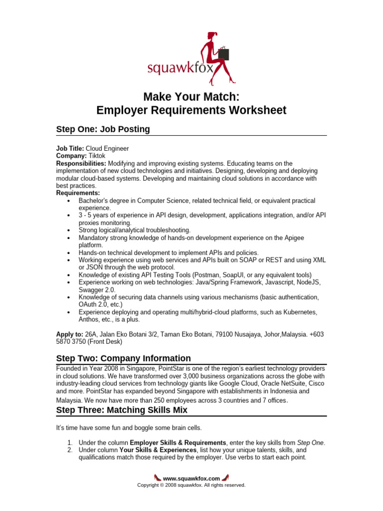 1 Jobrequirementworksheet | PDF | Web Service | Computing