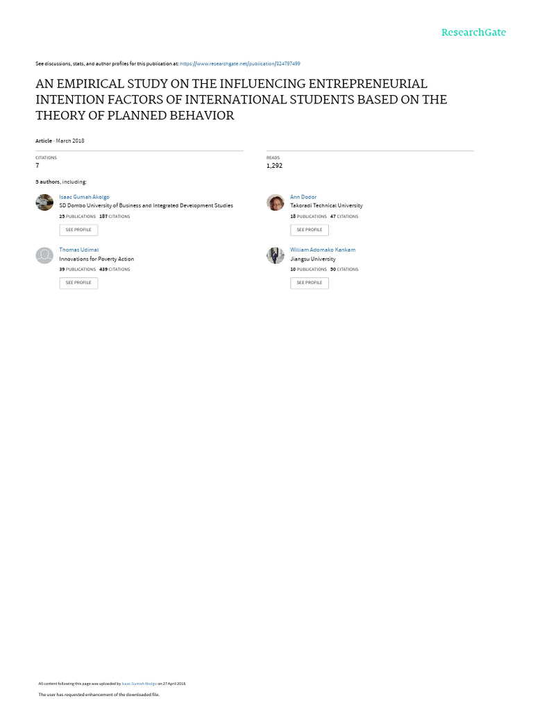 An Empirical Study On The Influencing Entrepreneurial Intention Factors ...