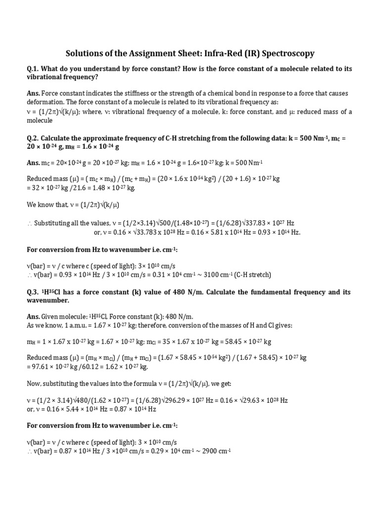 IR Spectroscopy Assignment Solutions | PDF
