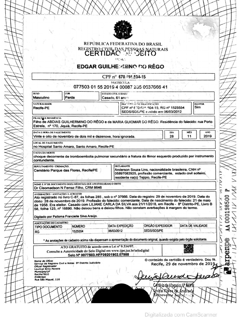 Certidão De óbito Pdf