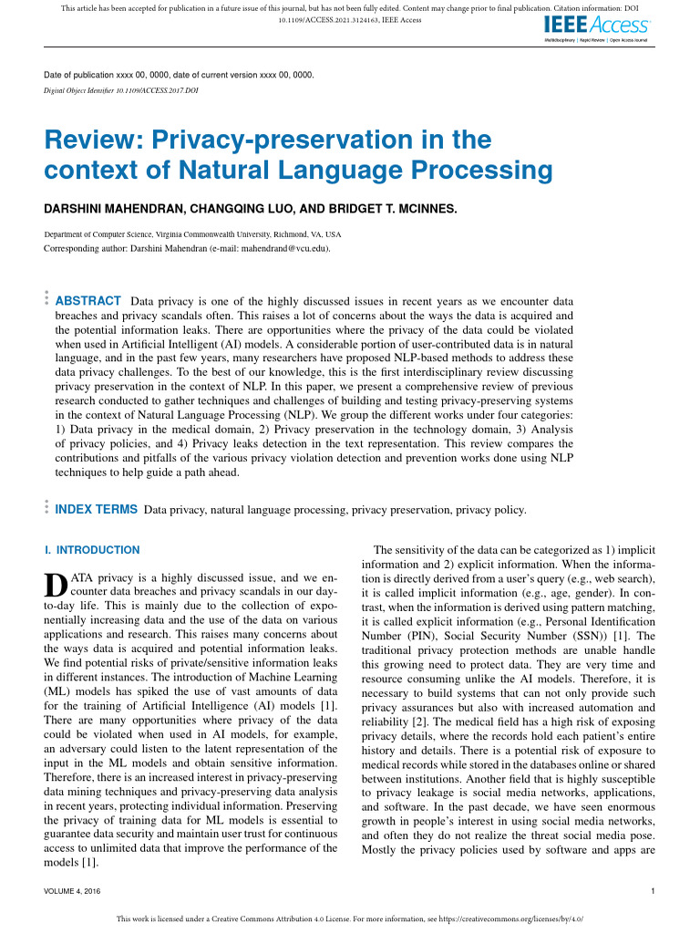 For Intro-Review Privacy-Preservation in The Context of Natu | PDF