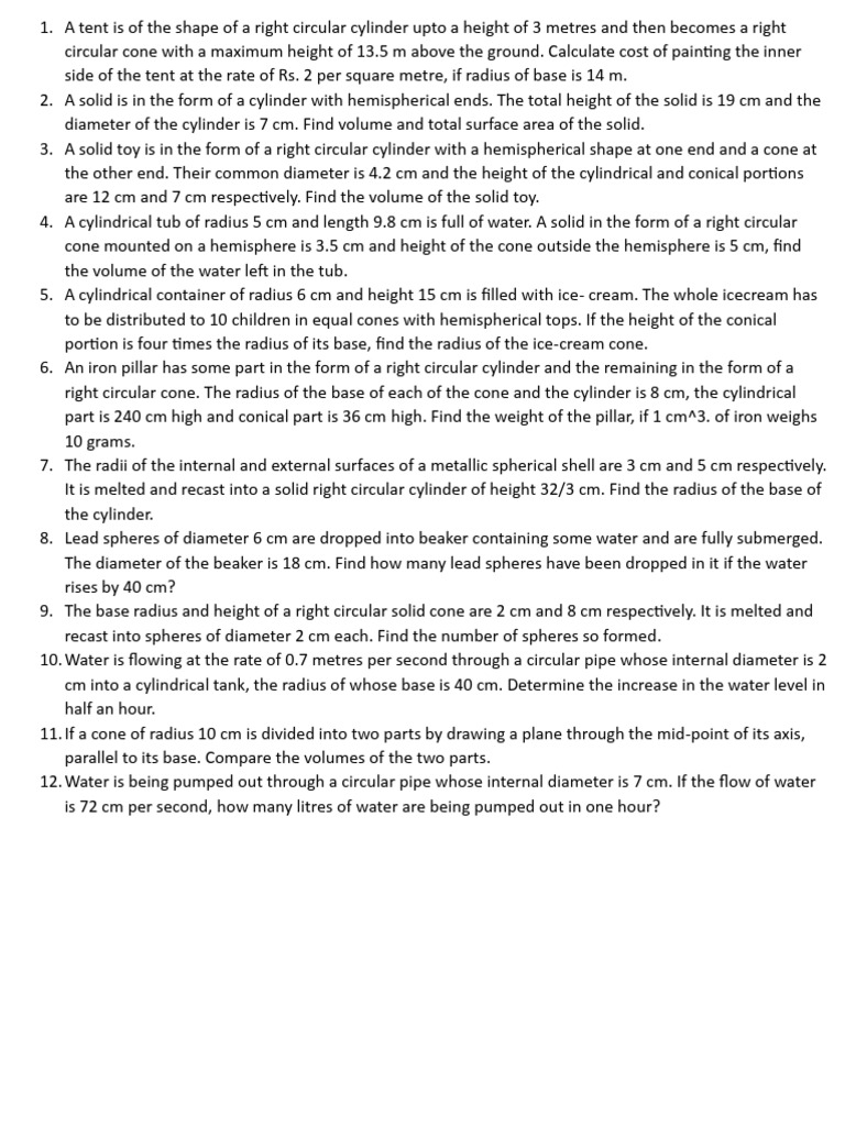 Class 10 Maths Surface Area and Volume | PDF