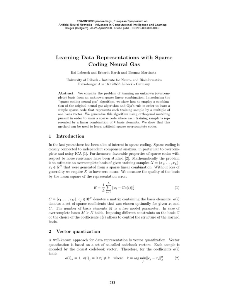 Sparse Coding Neural Gas Algorithm | PDF | Basis (Linear Algebra ...