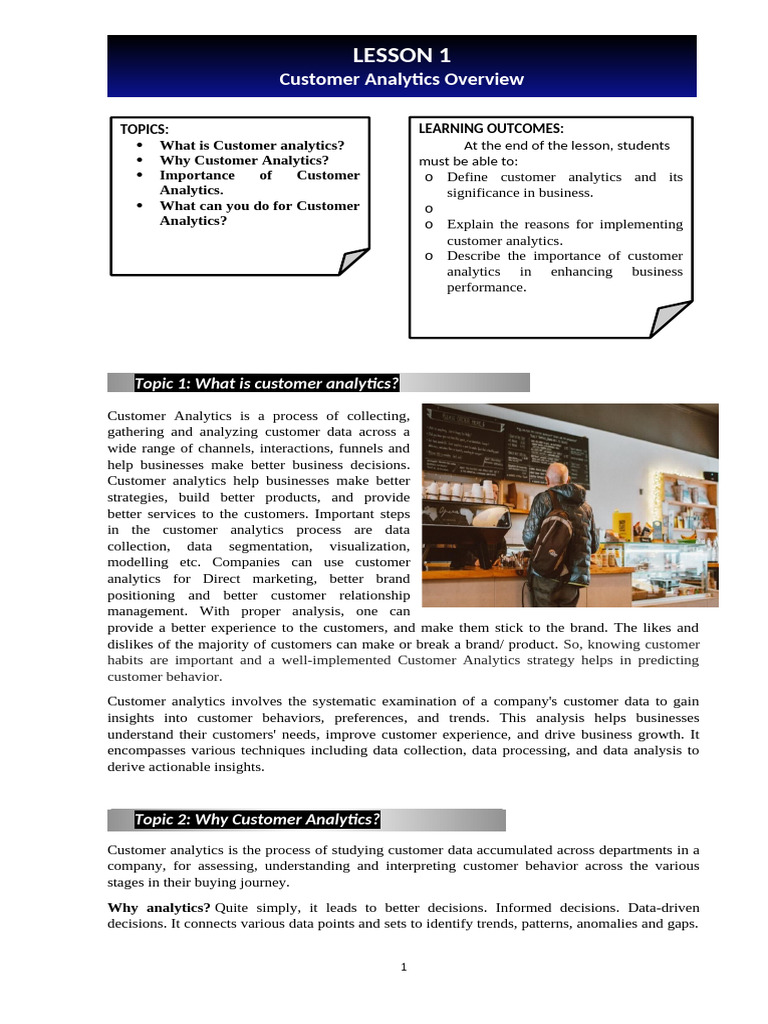 Lesson 1 - Customer Analytics | PDF