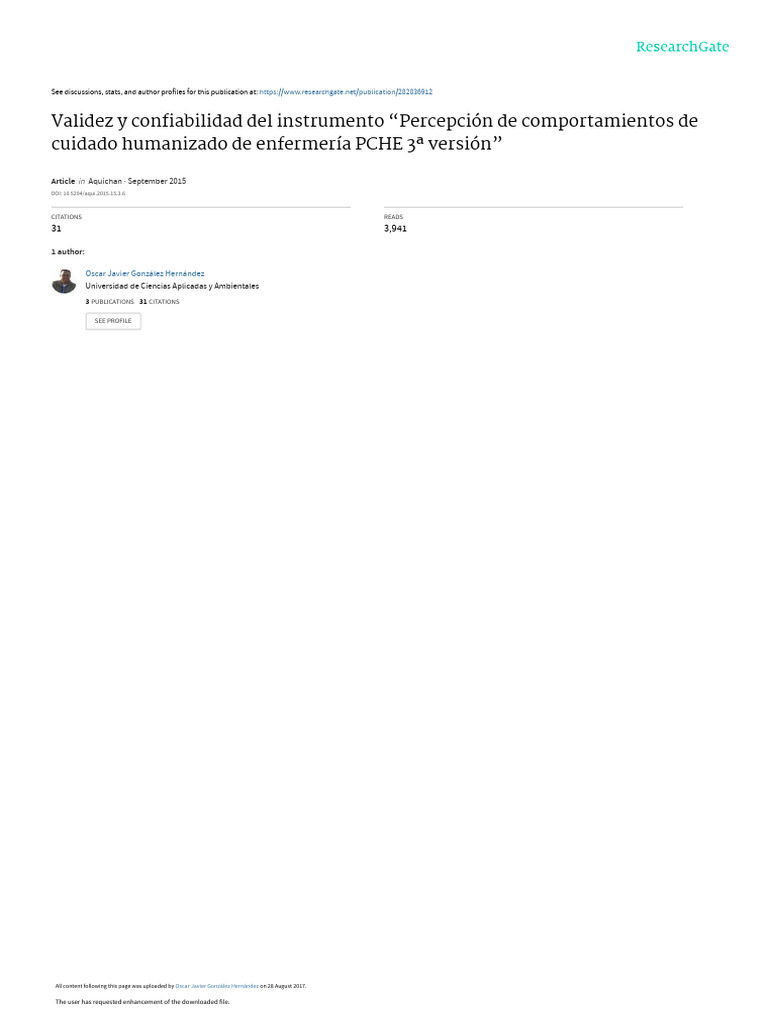 Validez y confiabilidad del PCHE 3ª versión | PDF | Validez ...