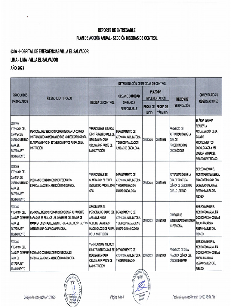 Plan de Accion Anual Medidas de Control | PDF