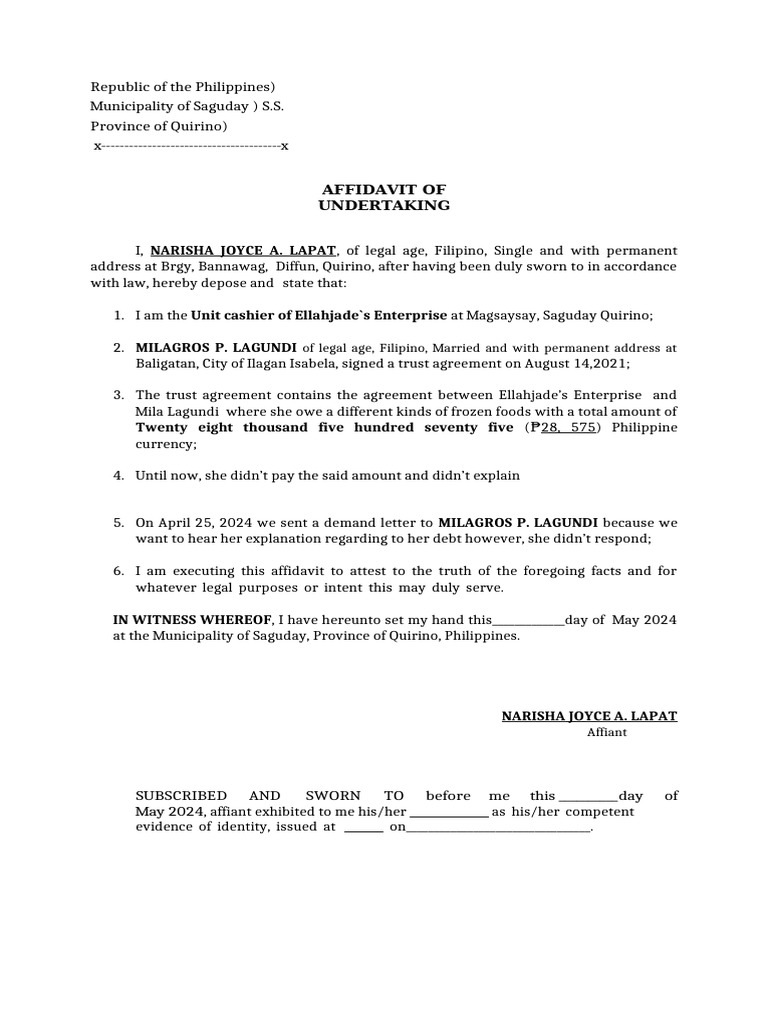 Affidavit of Undertaking | PDF