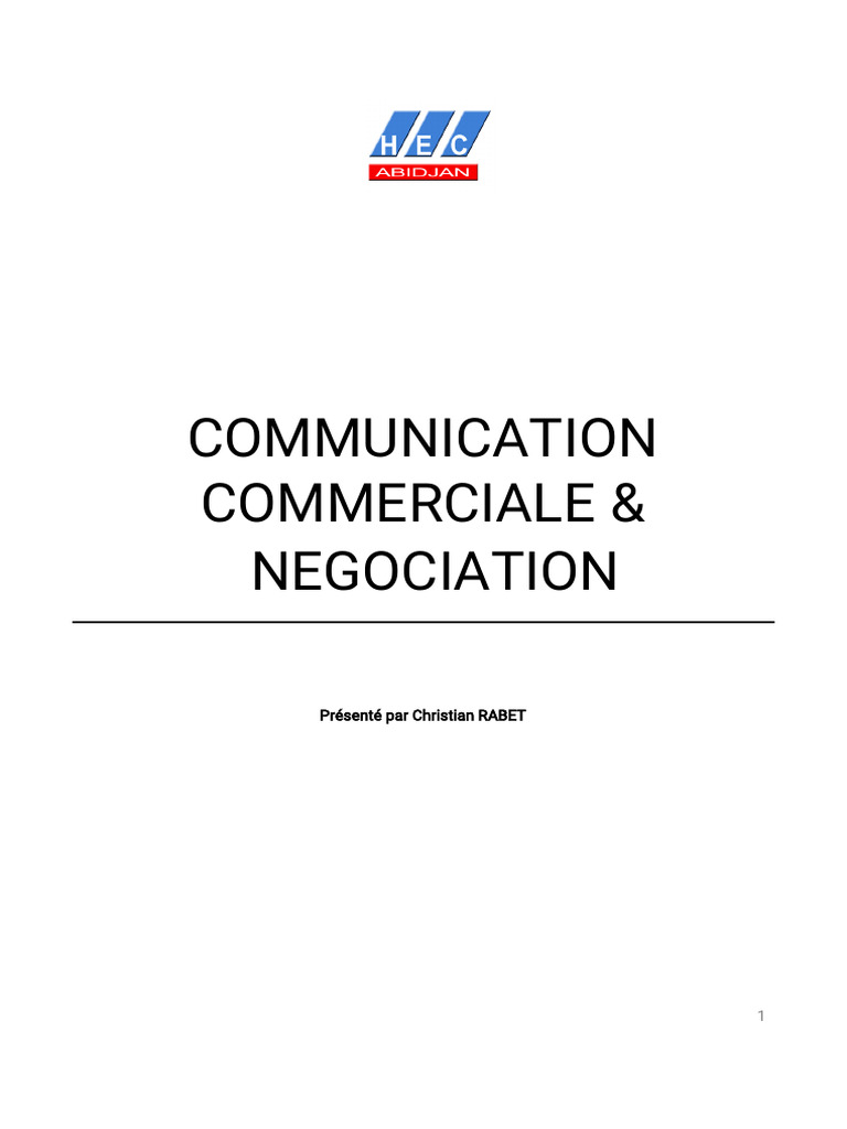 Communication Commerciale Et Negociation | PDF