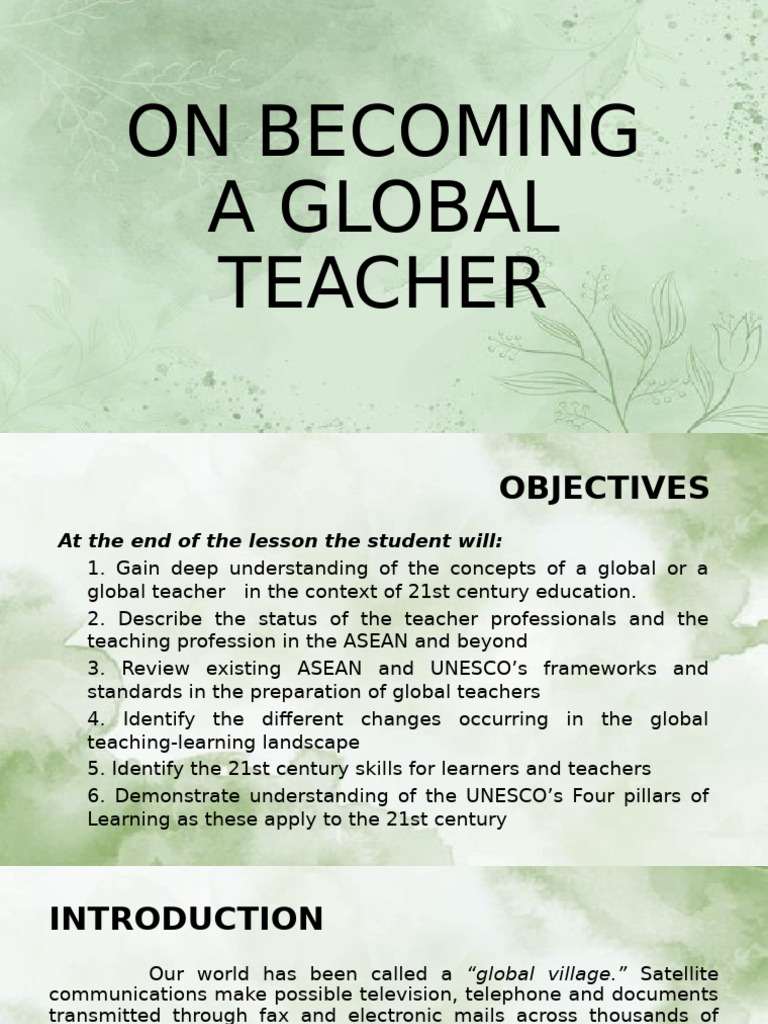 Group 3 On Becoming A Global Teacher | PDF | Teachers | Critical Thinking