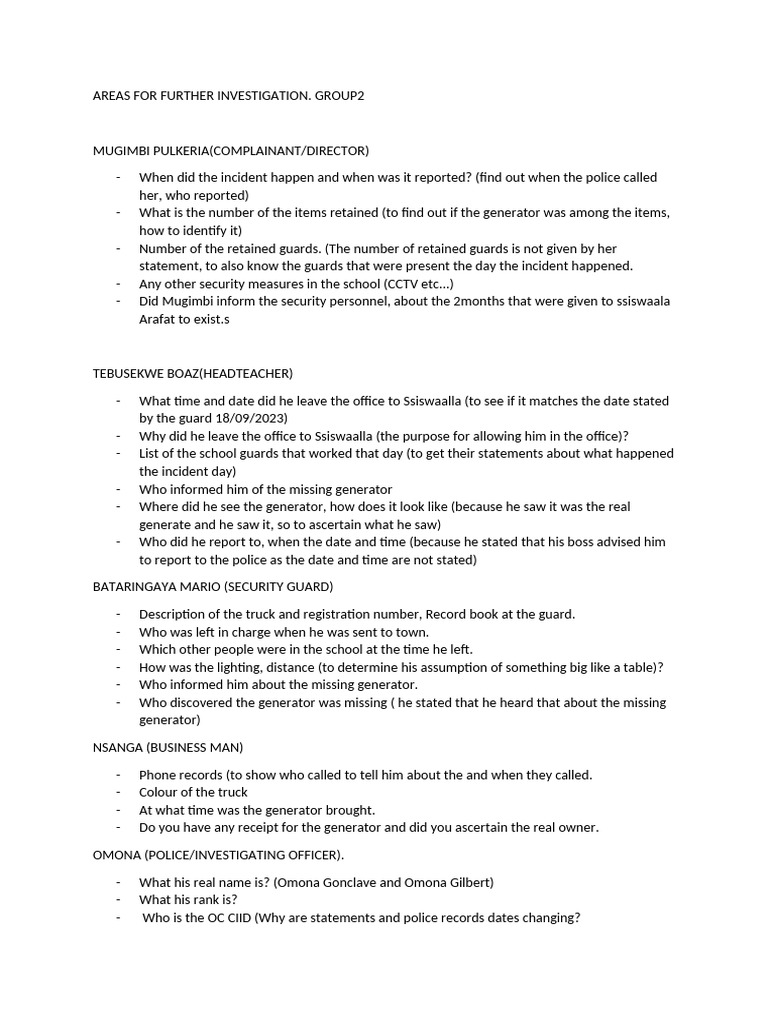 Areas For Further Investigation | PDF | National Security | Crime ...