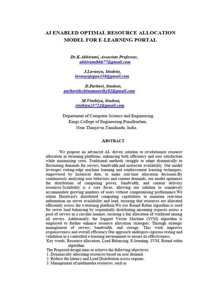 Ai Enabled Optimal Resources Allocation Nova Format | PDF