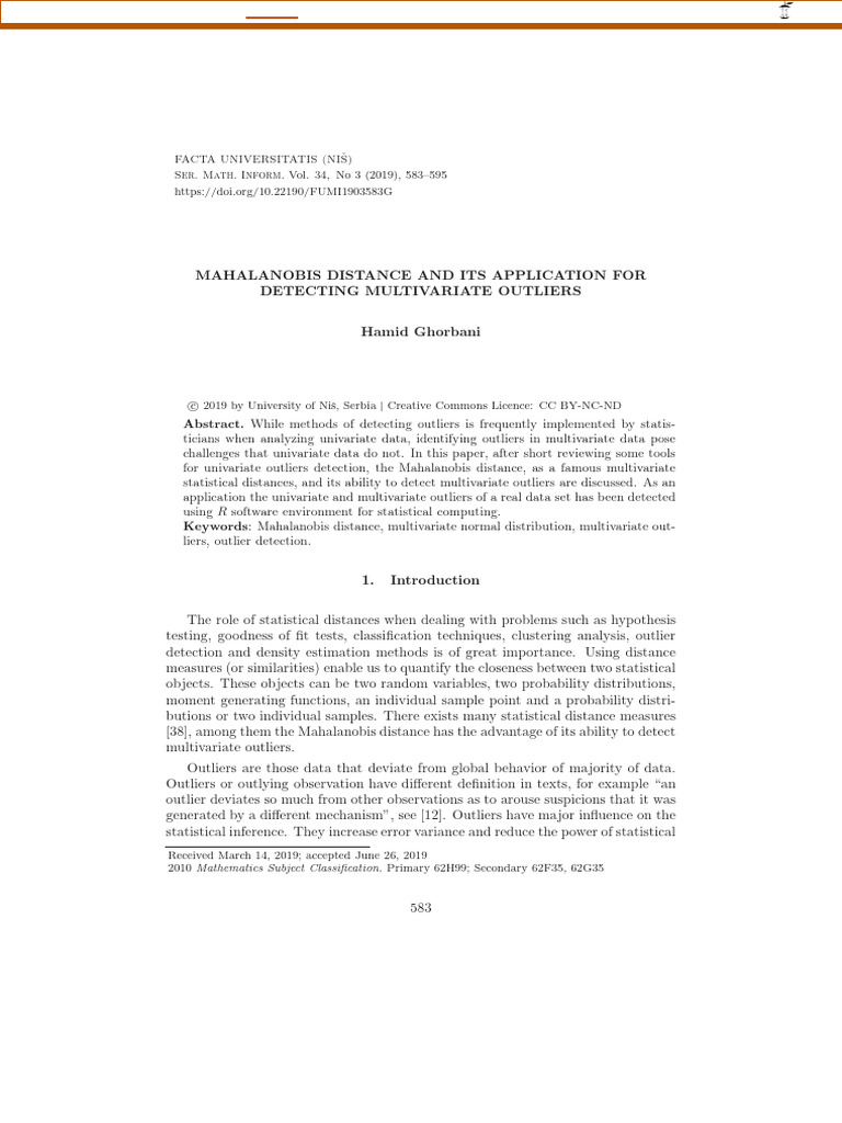 Mahalanobis Distance and Its Application For Detecting Multivariate ...