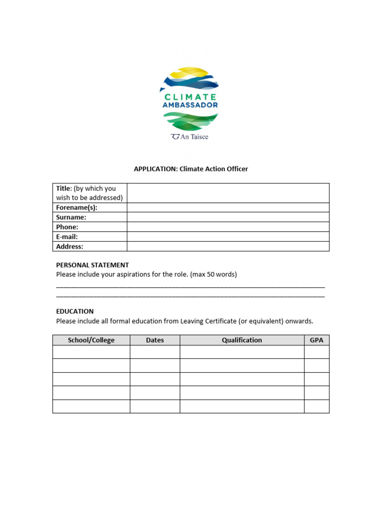 Application Form - Climate Action Officer | PDF