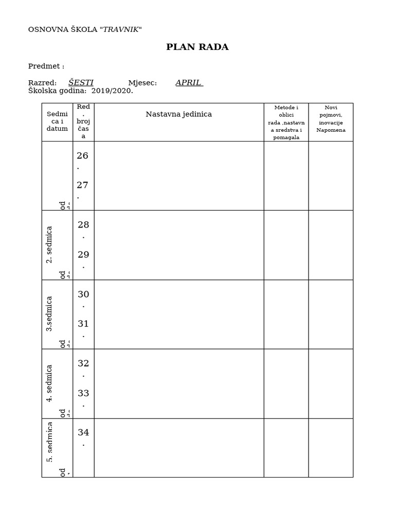 Plan Rada-Urnek | PDF