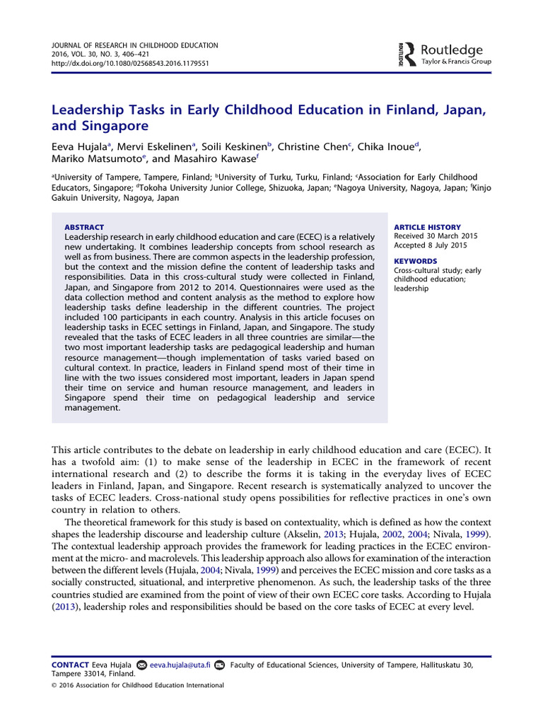 Leadership Tasks in Early Childhood Education in Finland, Japan, and ...