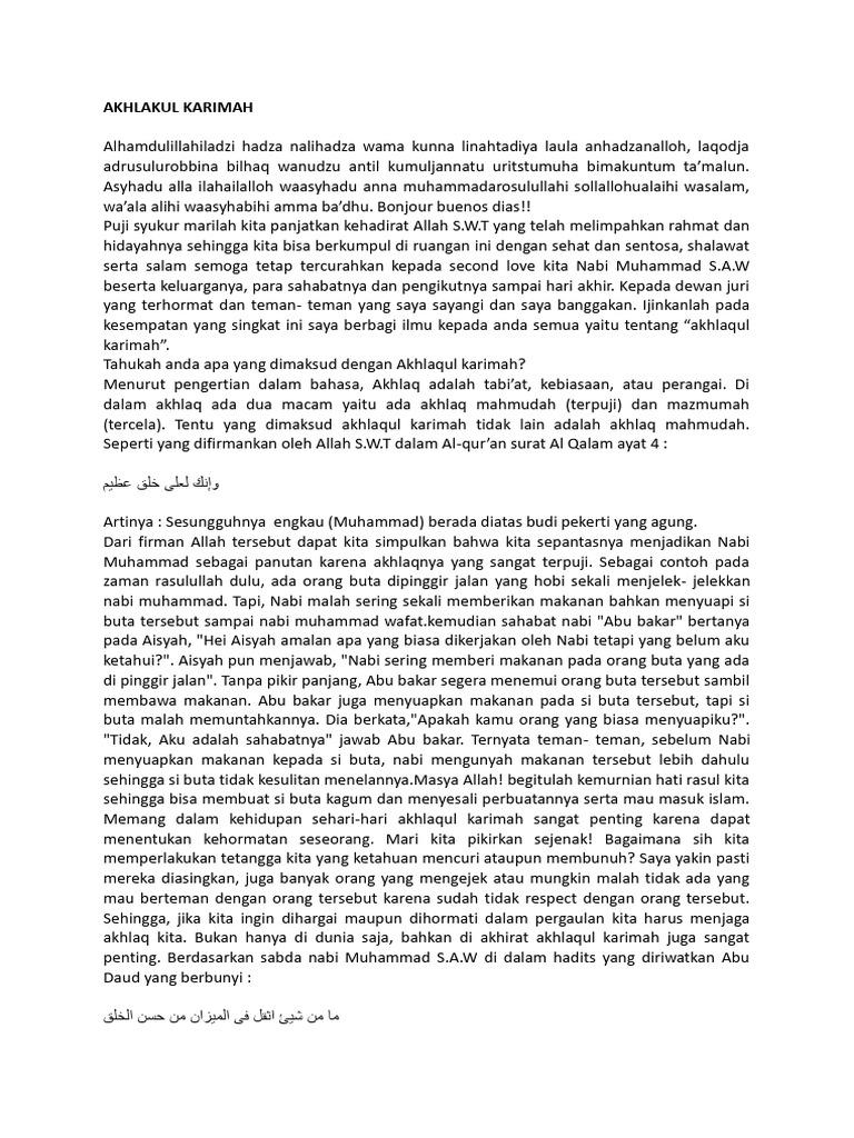 PIDATO AKHLAKUL KARIMAH Dan Sabar | PDF