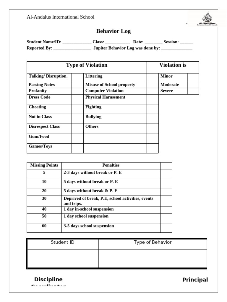 Student behavior log 2024 2025 pdf