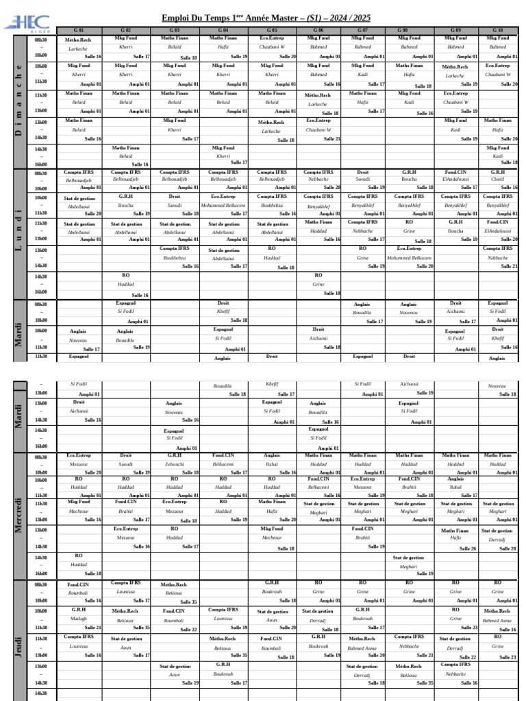 Emploi Du Temps S1 2024 2025 Version Finale | PDF