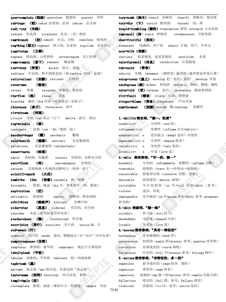PTE词根词缀大全 | PDF