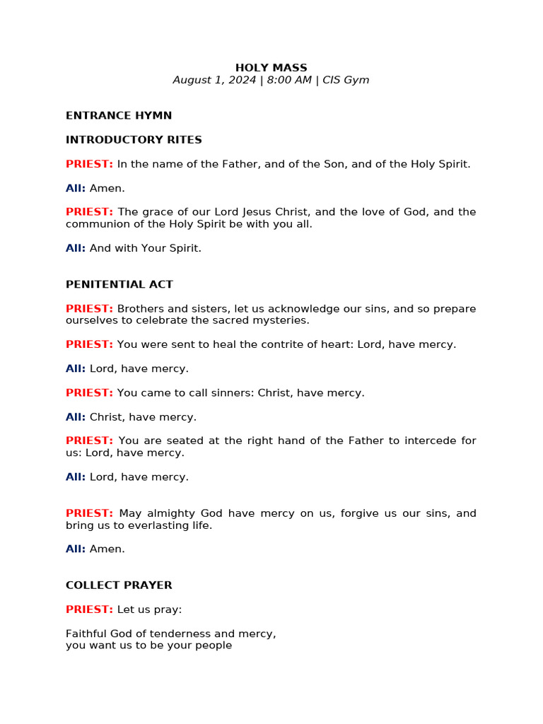 Commentators Guide for English Mass | PDF | Lord's Prayer | Eucharist
