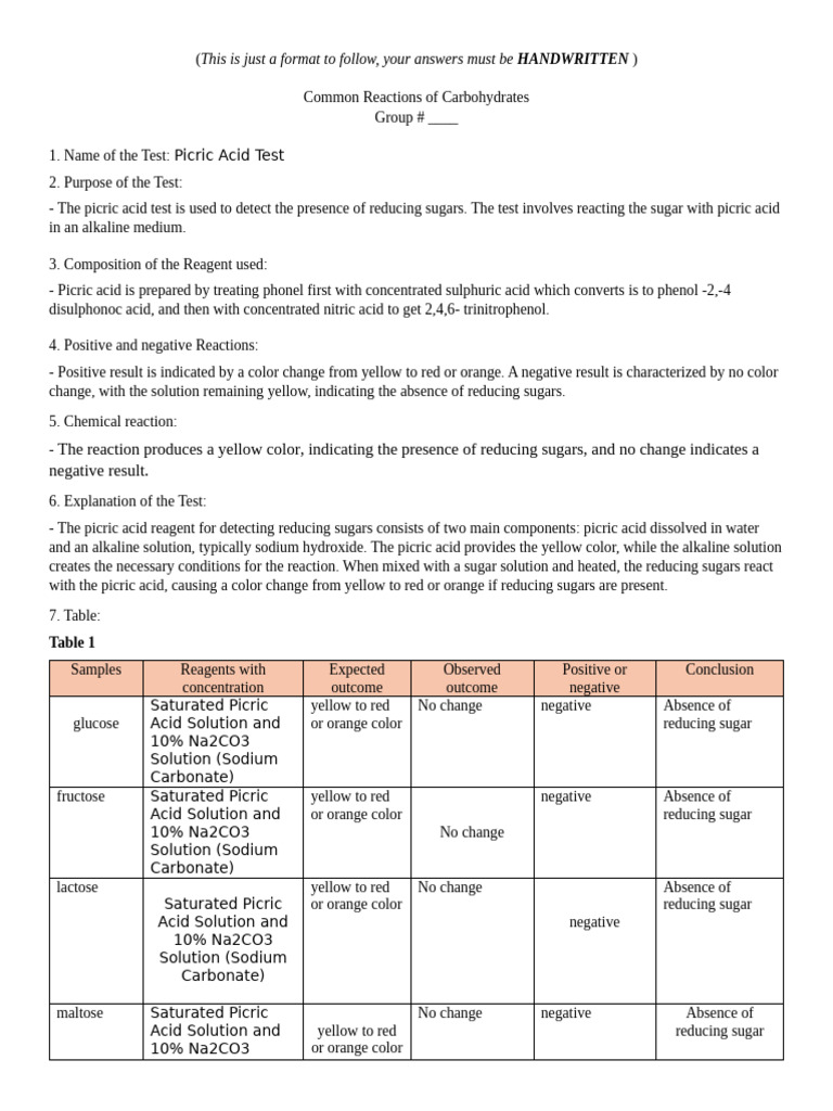 Picric Acid Test | PDF