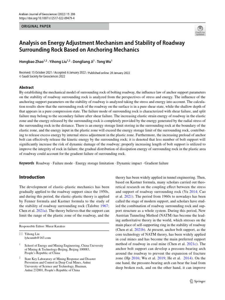 Analysis On Energy Adjustment Mechanism and Stability of Roadway ...