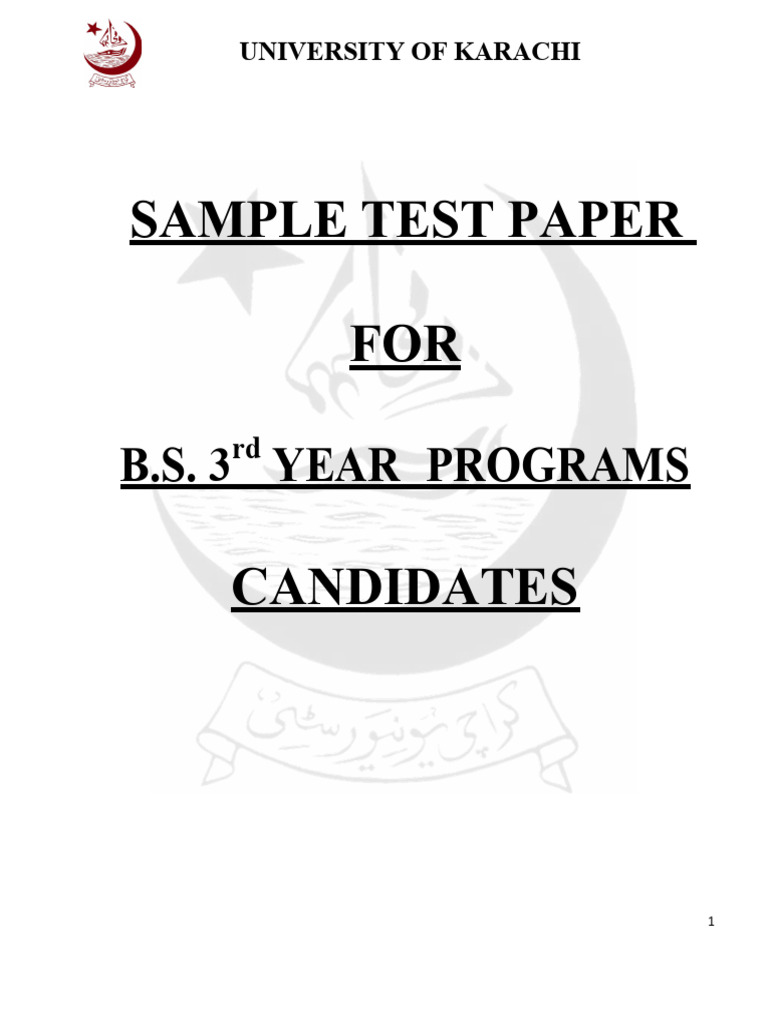 Sample Test Paper FOR: B.S. 3 Year Programs | PDF