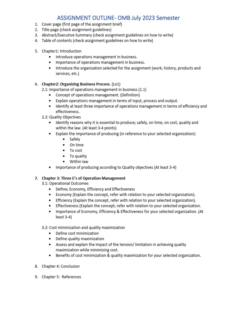 Assignment Outline OMB BY1 July2023 | PDF