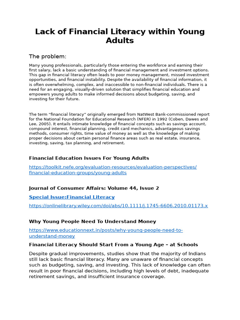 Lack of Financial Literacy Within Young Adults | PDF