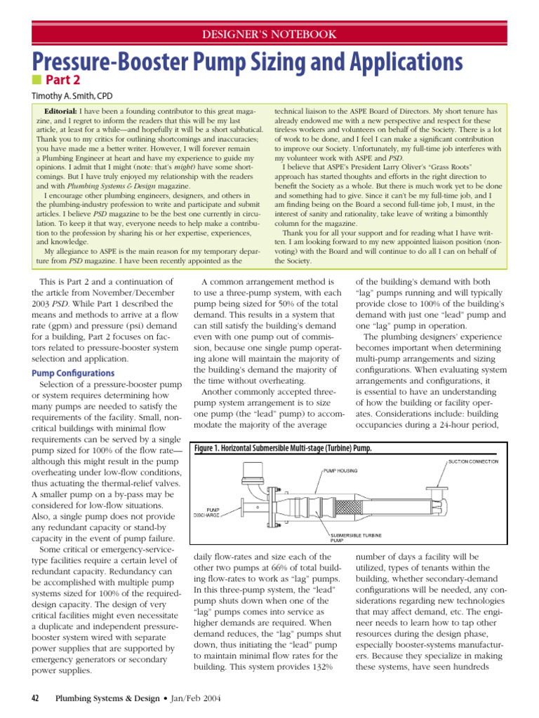 Pressure Booster Pump Sizing And Applications 2 Pdf