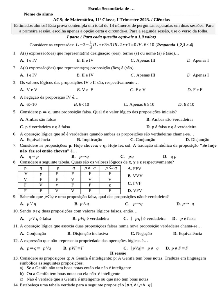 I Parte (Para Cada Questão Equivale A 1,0 Valor) Responda 1,2,3 e 4) | PDF