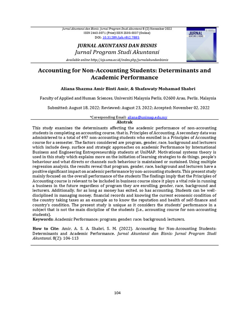 Academic Performance in Accounting Courses | PDF | Teachers | Business