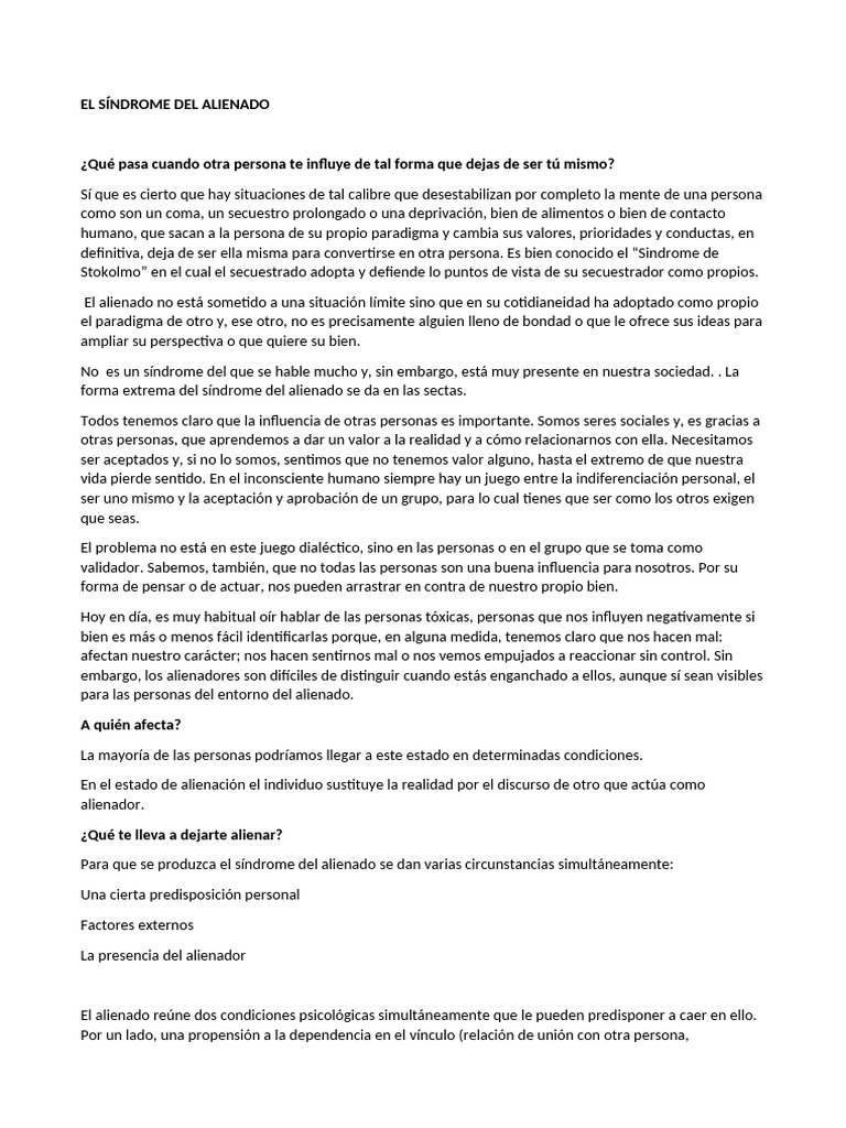 El Síndrome Del Alienado | PDF