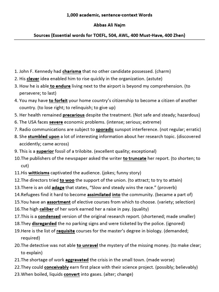 1,000 Sentence-Context Words | PDF