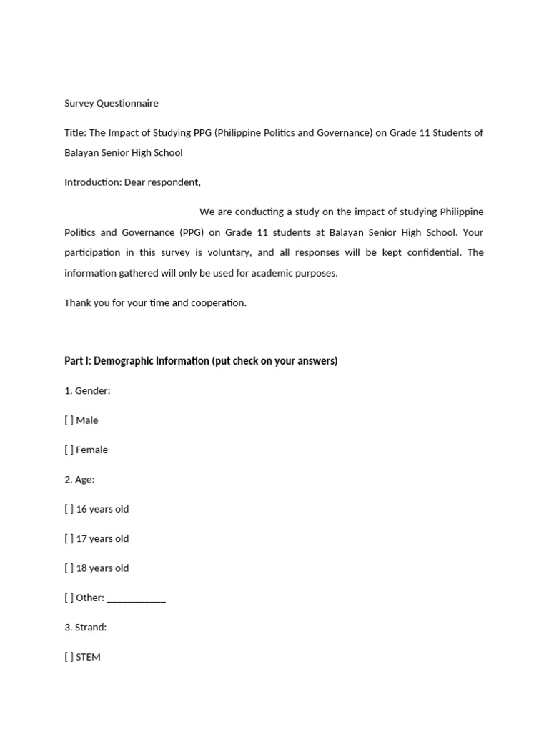 Survey Questionnaire - Group 2 | PDF | Évolution de carrière | Sciences ...