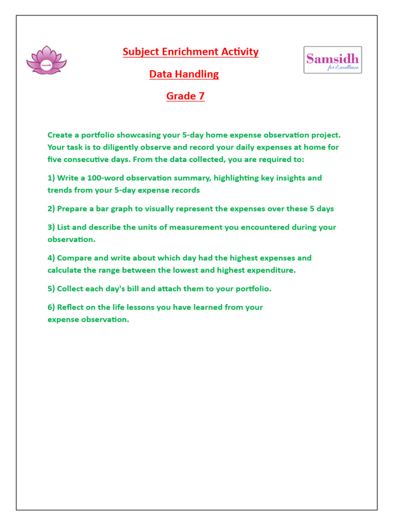 Grade 7 Data Handling Enrichment Activity | PDF