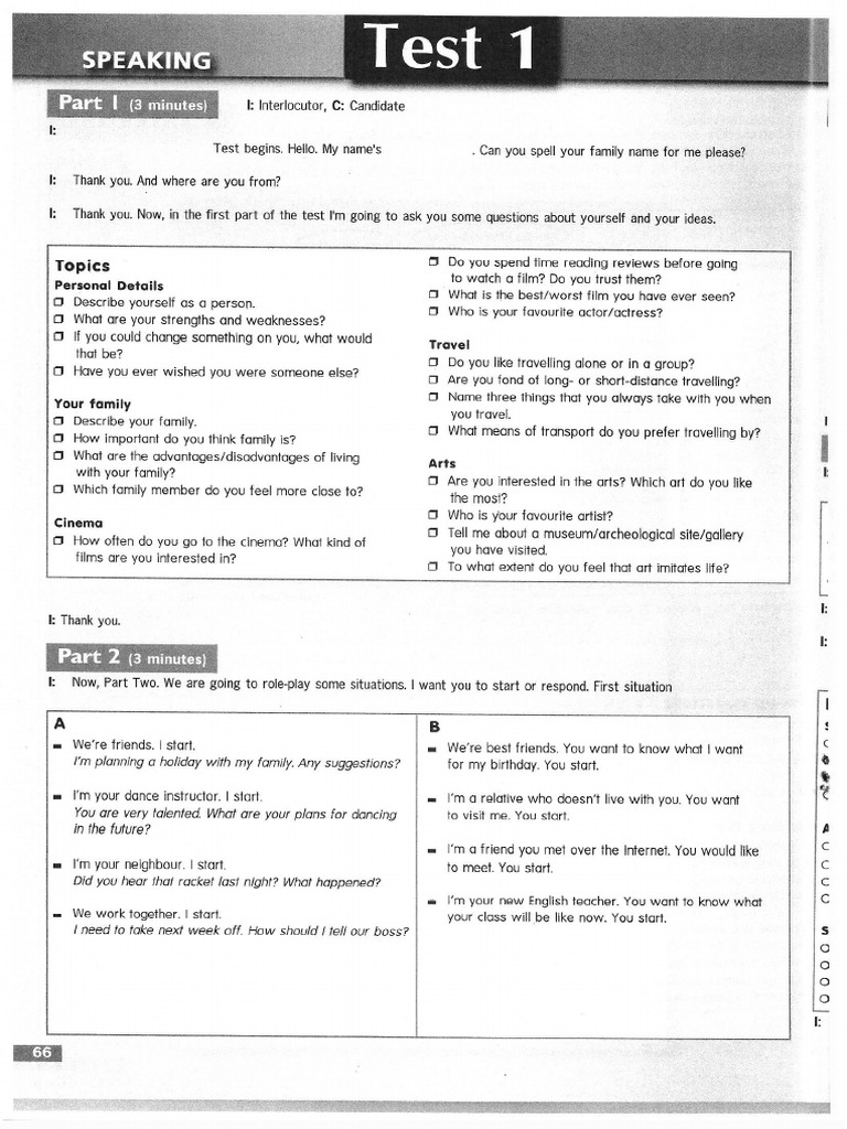 Test 1 Speaking | PDF