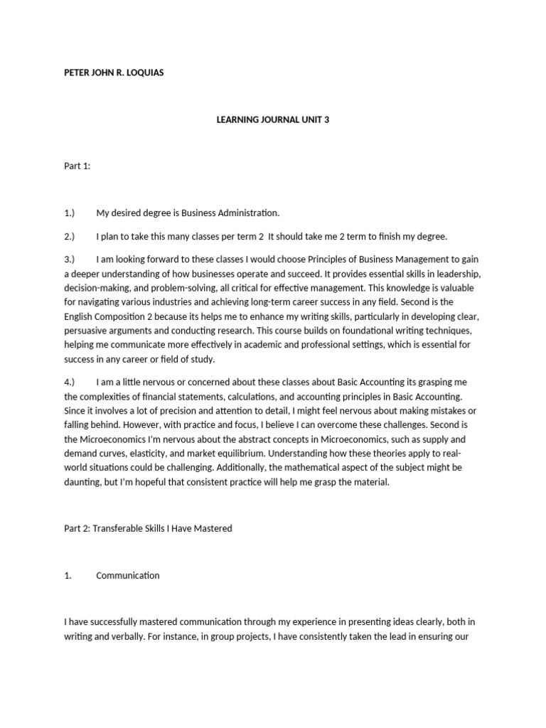 Learning Journal Unit 3 2024 | PDF