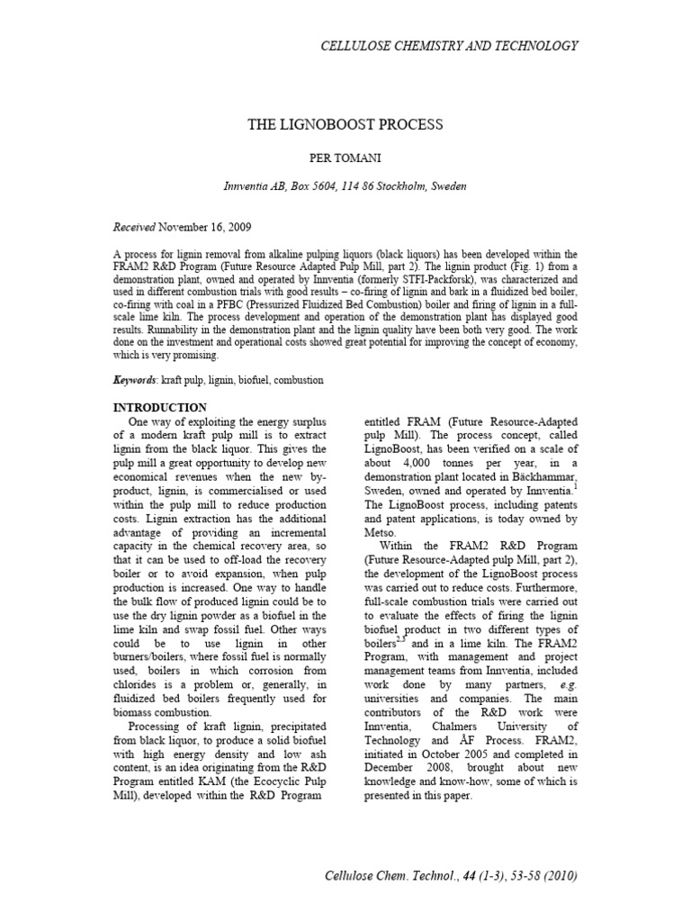 The Lignoboost Process: Innventia AB, Box 5604, 114 86 Stockholm ...