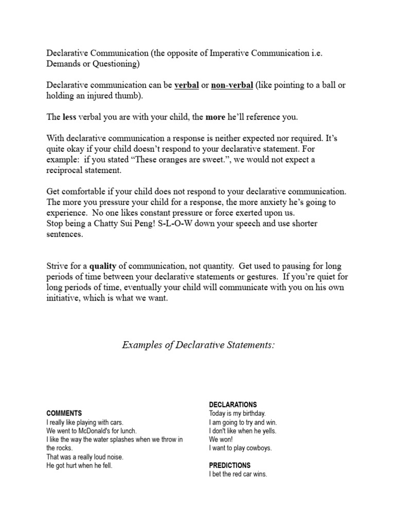 Declarative Communication Children Autism | PDF