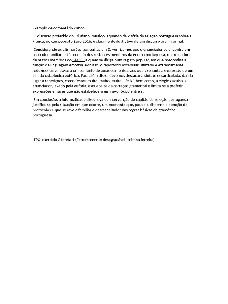 Exemplo de comentário crítico | PDF
