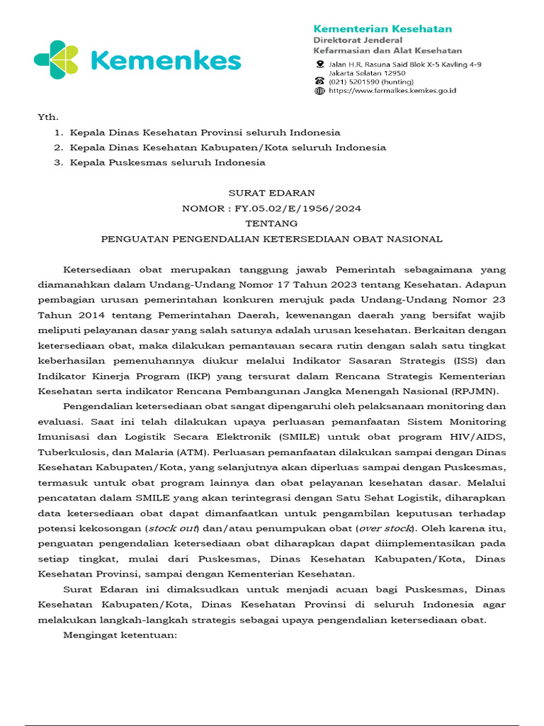 Surat Edaran Penguatan Pengendalian Ketersediaan Obat Nasional-Signed ...