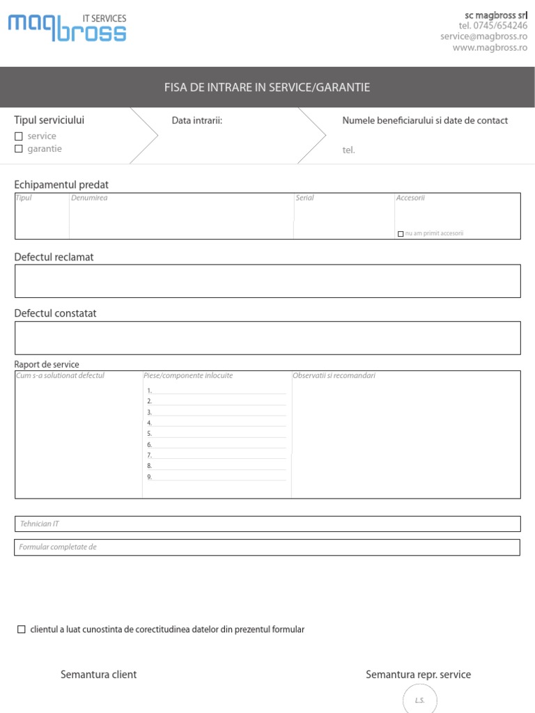Fisa Intrare in Service | PDF